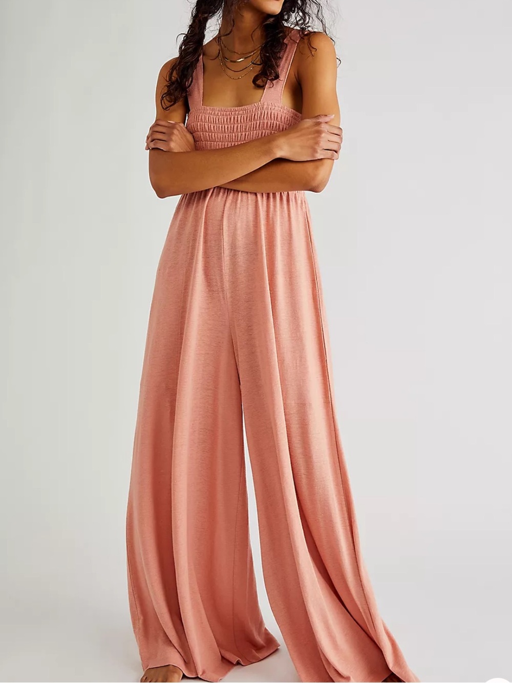 Smocked Wide-Leg Jumpsuit in Dusty Rose